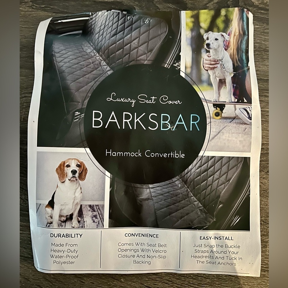 BarksBar Luxury Dog Car Seat Cover Hammock Convertible – NWT​​​
